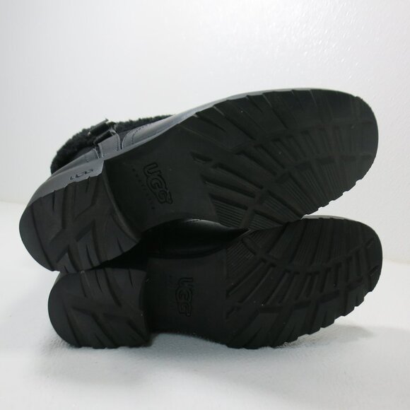 UGG Australia Black Bellevue 1914 Leather Shearling Zip Fold Over Moto Boots 7 - Picture 3 of 8